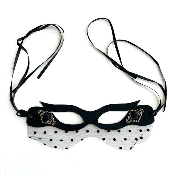 New AMIEE LYNN Masquerade Eye Mask See-through Mesh with Dots Black Flower Detai - Picture 1 of 5